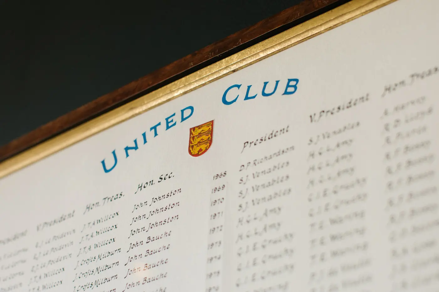 The Club’s honours board of Presidents, Vice-Presidents and officers