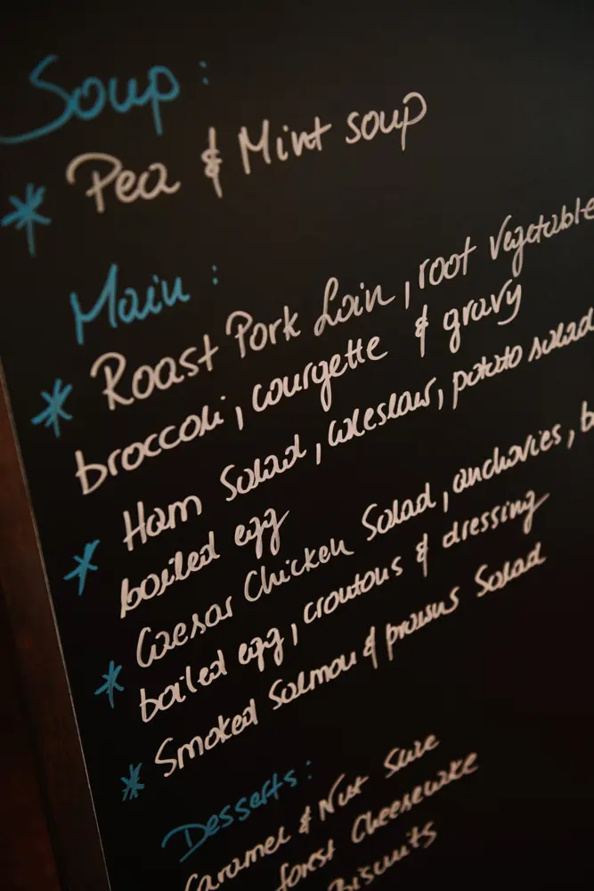 Today’s lunch chalked up on the board at the Club