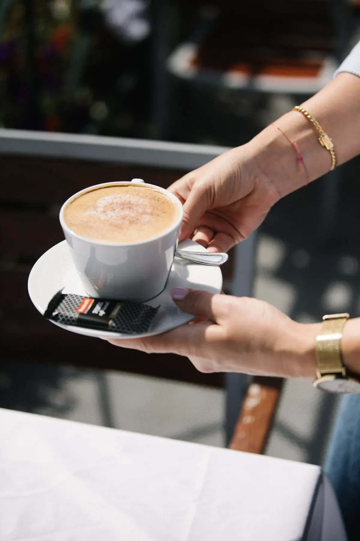 A cappuccino served on the balcony